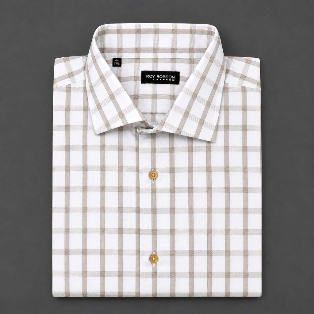 Chemise Roy Robson pour homme à carreaux bleu ciel/bruns., Tour de cou 43/44 (XL), Comme neuf, Enlèvement, Bleu