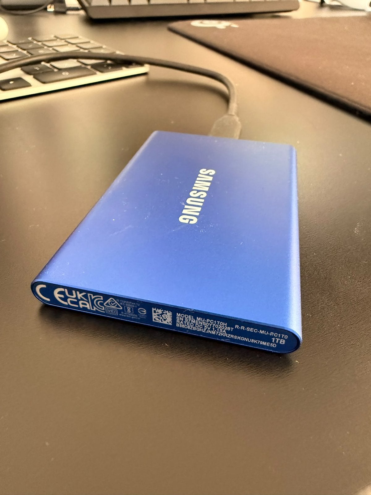 SSD portable Samsung T7, 1 To, bleu, Informatique & Logiciels, Enlèvement ou Envoi, Comme neuf, SSD