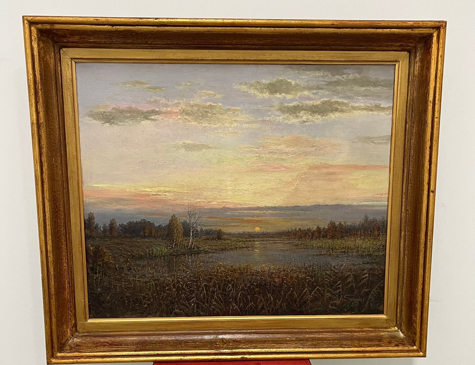 Schilderij in olieverf Zonsondergang!, Antiquités & Art, Enlèvement, Peinture à l'huile