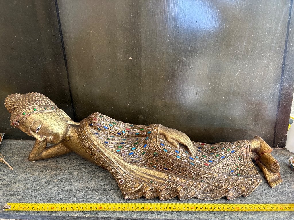 Bouddha couché modèle thaï avec mosaïque (62 cm), Maison & Meubles, 20 cm, Doré, Enlèvement, Utilisé