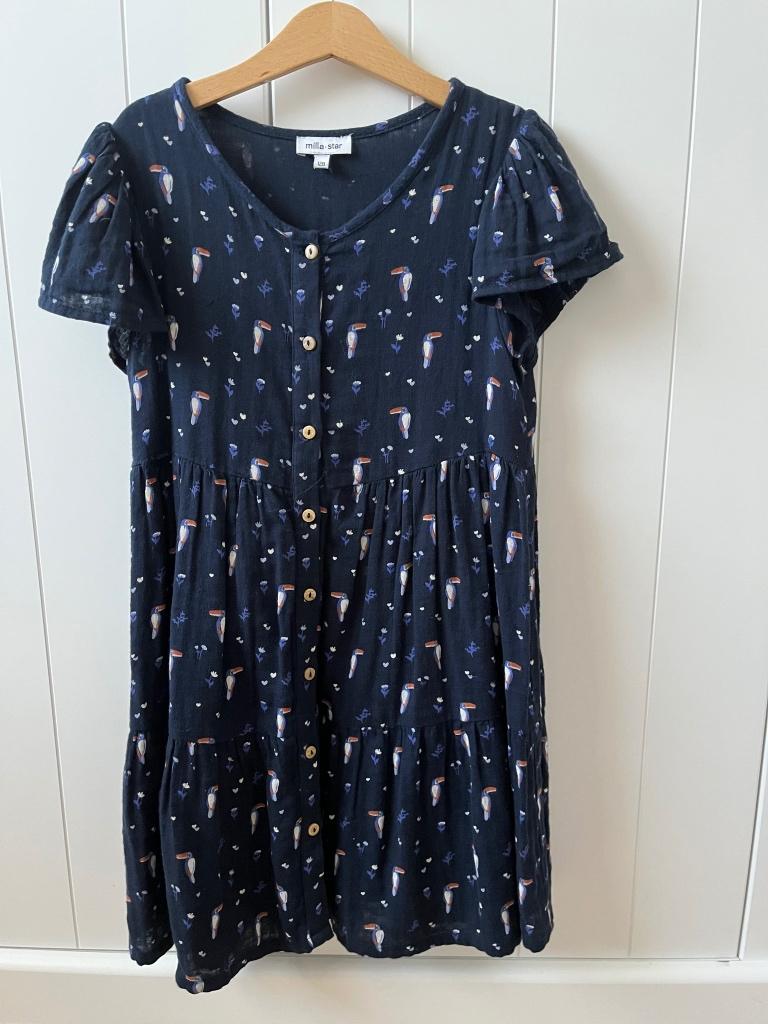 JBC, blauwe jurk toekans 128, Kinderen en Baby's, Kinderkleding | Maat 128, Ophalen of Verzenden, JBC., Meisje, Jurk of Rok