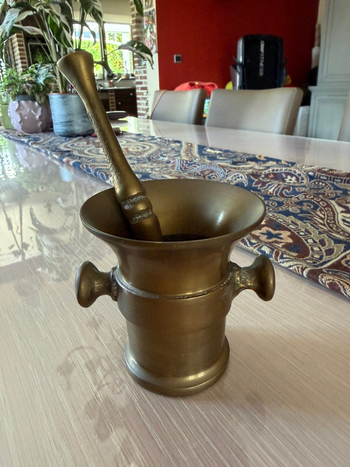 Prachtige Antieke Messing Vijzel met Stamper, Antiek en Kunst, Ophalen