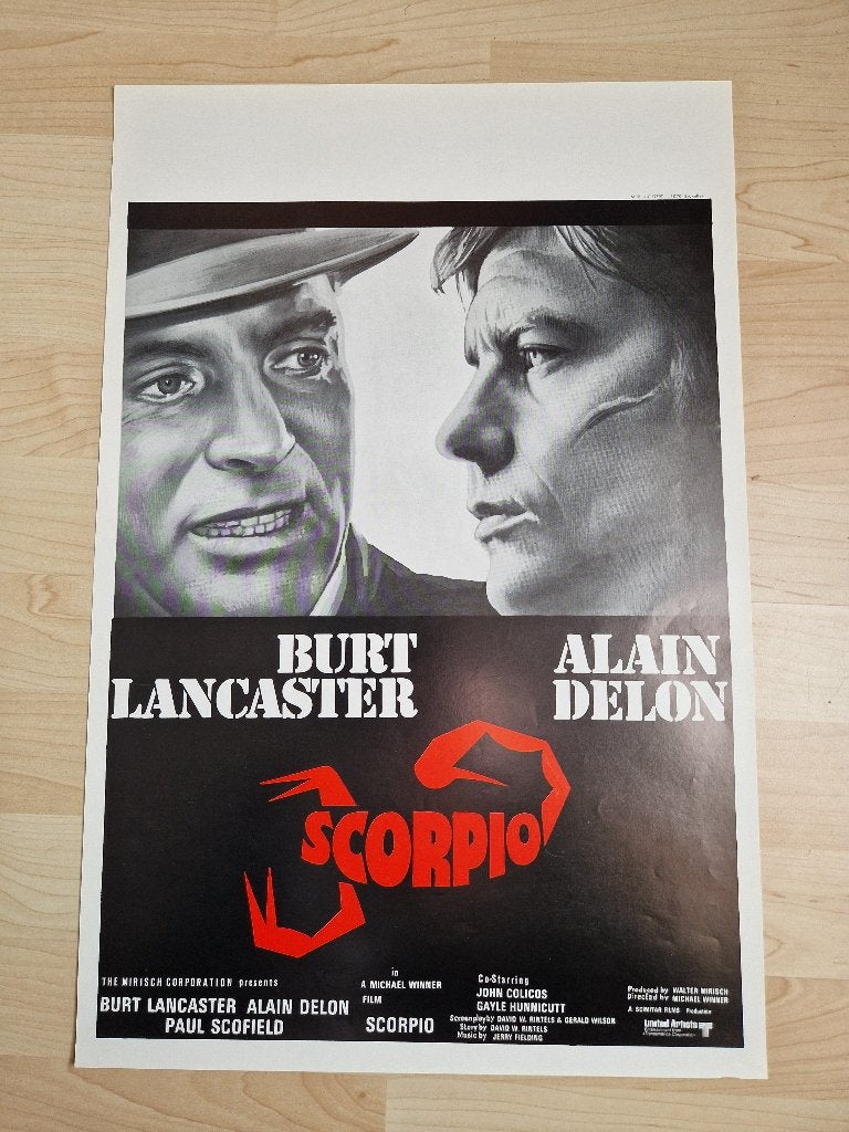 filmaffiche Alain Delon Scorpio 1973 filmposter, Collections, Enlèvement ou Envoi, Rectangulaire vertical, A1 jusqu'à A3, Comme neuf