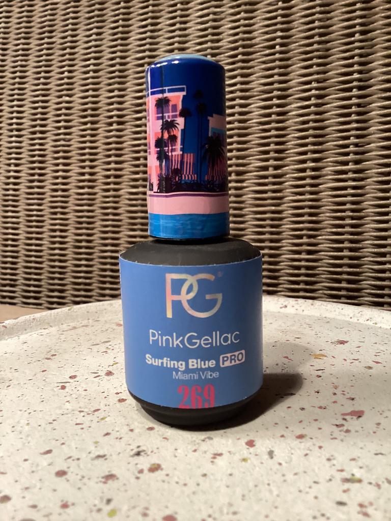 Pink gellac 269 surfing blue 63g €7,5, Ophalen, Zo goed als nieuw, Blauw, Handen en Nagels