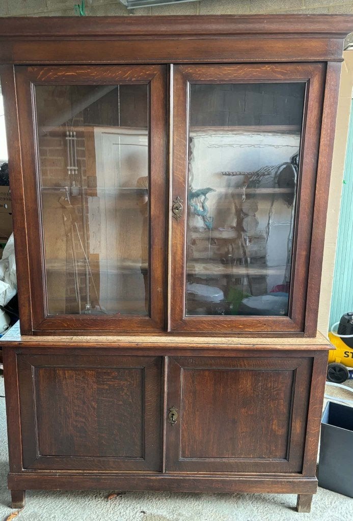 Verrière en chêne, carreaux anciens, verres soufflés, Enlèvement