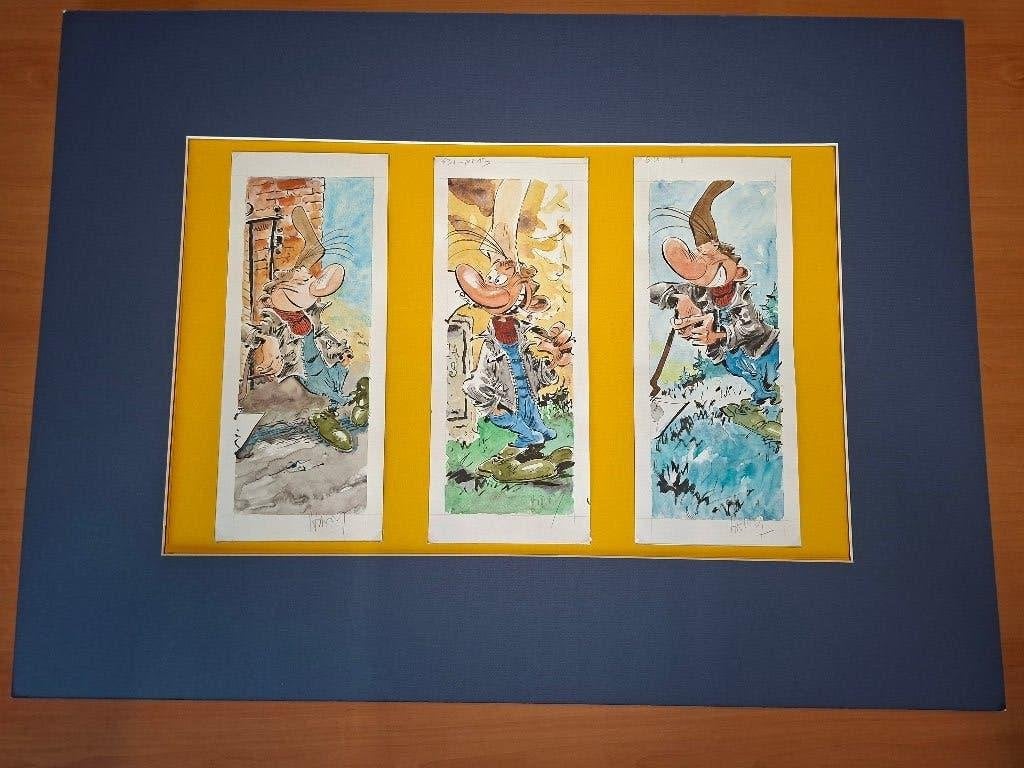 Lot de 3 dessins originaux de Pierre Tombal  ( Positions ), Livres, Neuf, Plusieurs BD, Marc Hardy, Enlèvement ou Envoi