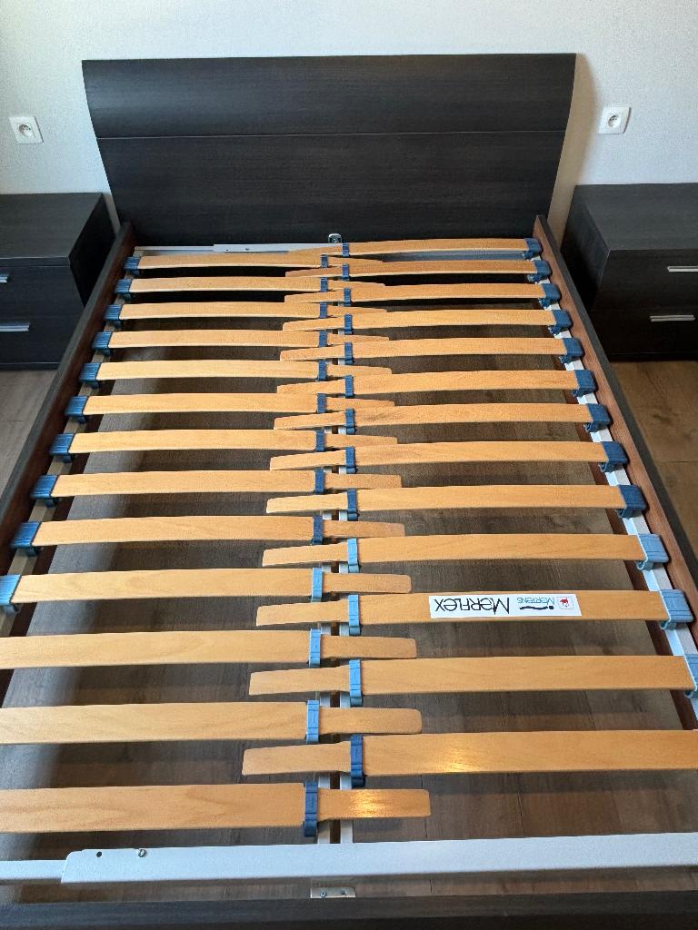 Bedframe/nachtkast/lattenbodem, Ophalen, Zwart, Tweepersoons, 140 cm