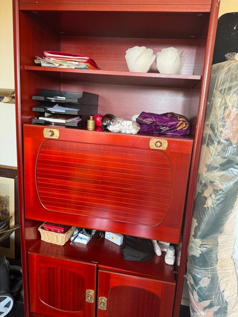 Vintage Bordeauxrode Kastenwand met Klapblad / Secretaire, Ophalen, Gebruikt, Vintage: bordeauxrode/mahonie afwerking