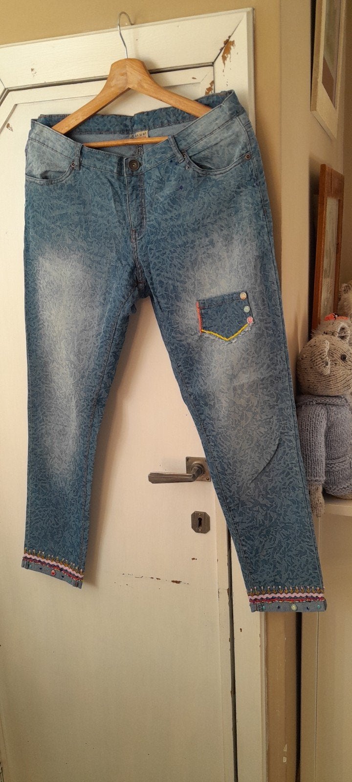 Geborduurde Stretch Jeans met Snake print 40., Ophalen of Verzenden, Zo goed als nieuw, Blauw, W30 - W32 (confectie 38/40)