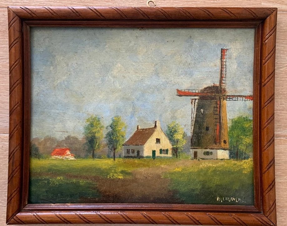 Zeer mooi paneeltje huis met molen, Ophalen of Verzenden