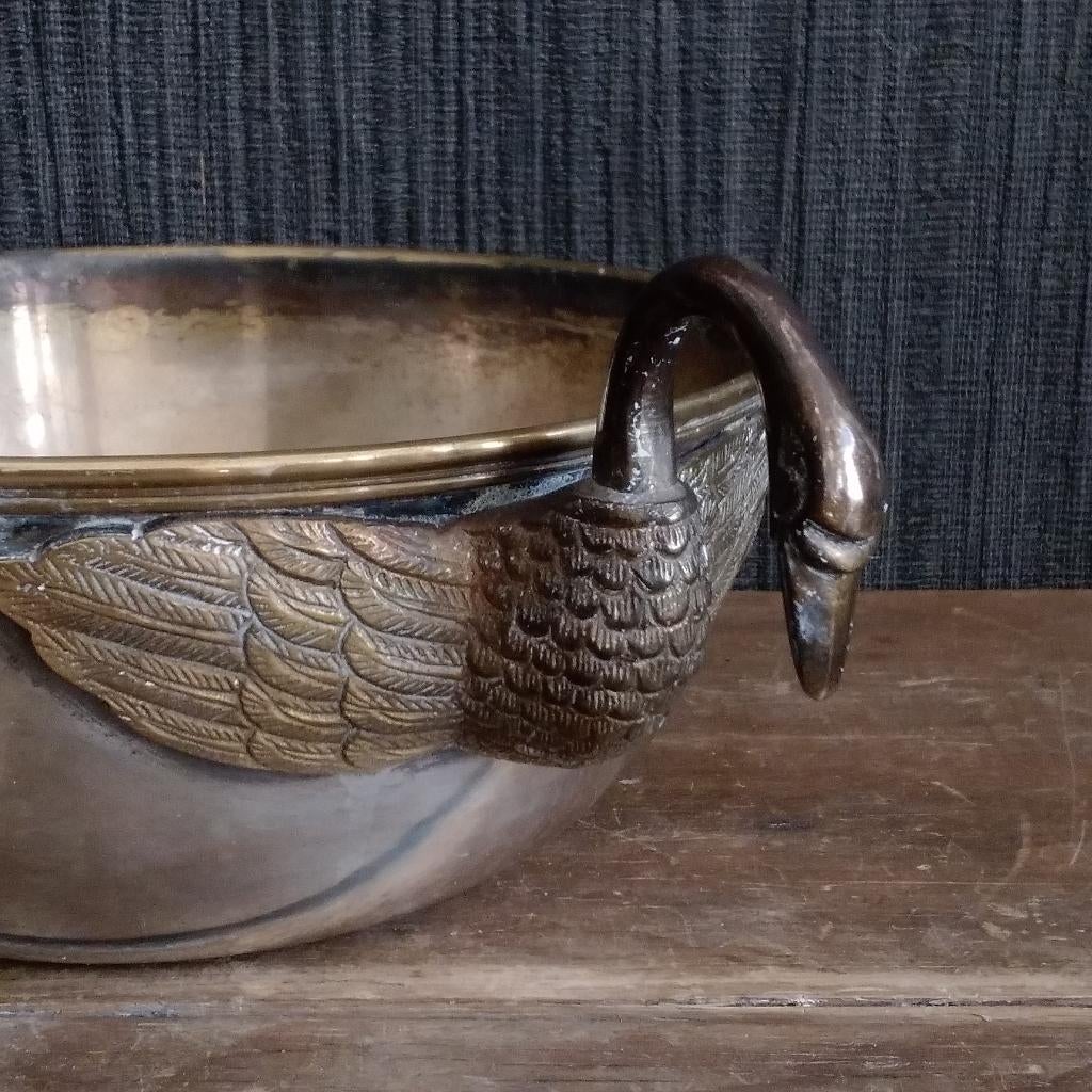 Prachtige silver plated schaal met koperen zwanen, Verzenden, Koper