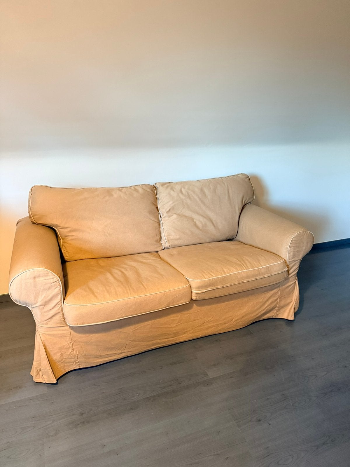 Canapé Ikea 2 place Extrop beige avec pouf de rangement, Maison & Meubles, Enlèvement, Comme neuf