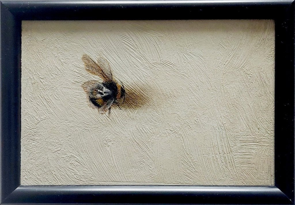 Schilderij met Hommel #1 - Olieverf, Antiek en Kunst, Paneel, Realistisch, Dieren, Ophalen of Verzenden