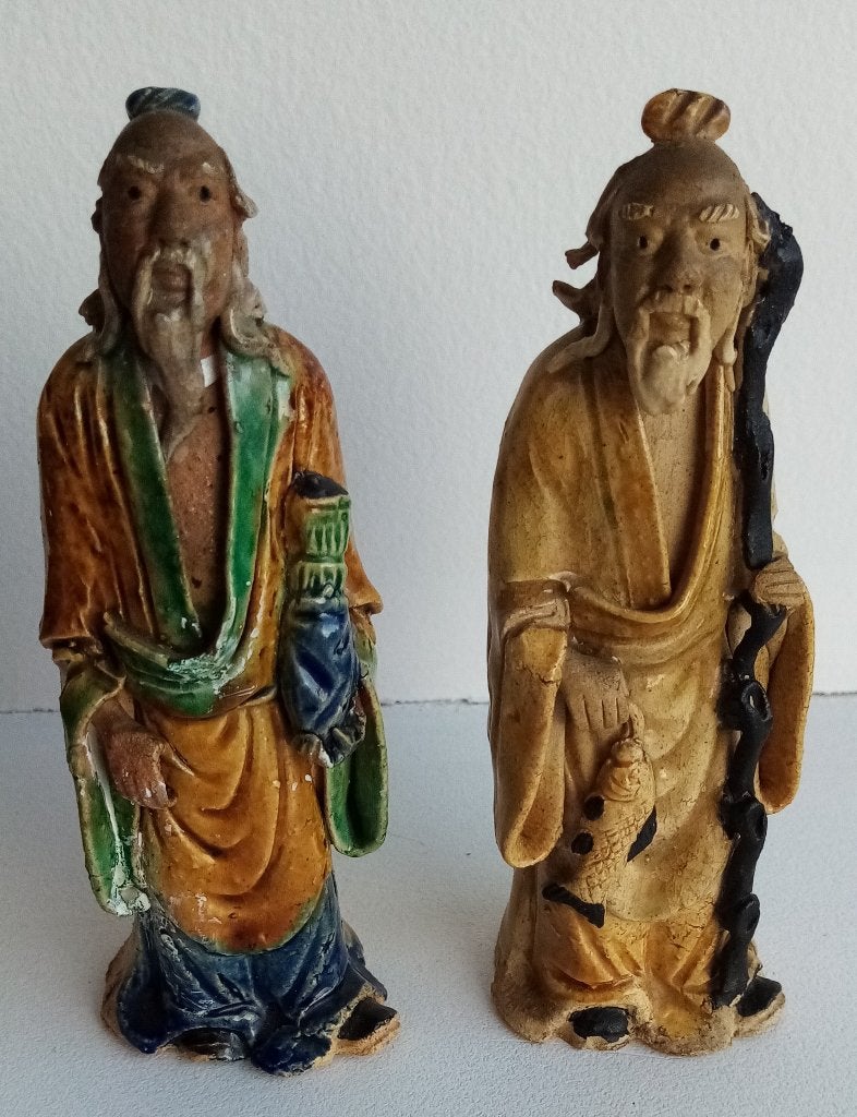 2 Statuettes chinoise Mudman emmaillées, Asie, Pierre ou céramique, Homme, Moins de 20 cm