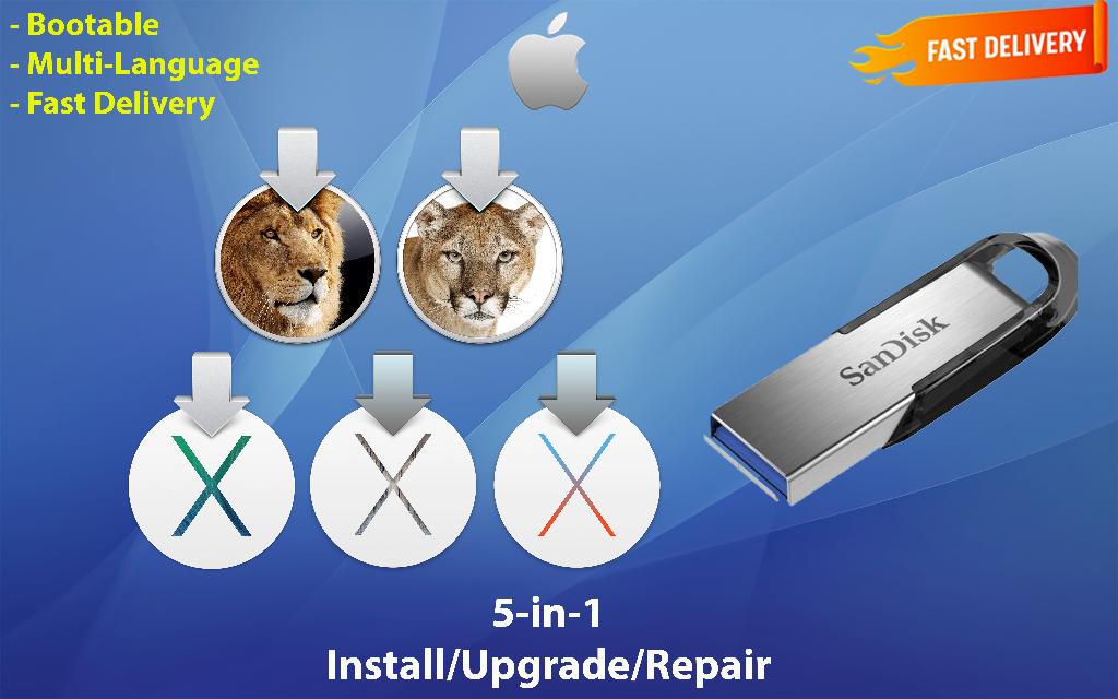 OSX / OS X / macOS Clé USB 5en1 USB3.2 64 Go 10.7.5-10.11.6, Informatique & Logiciels, Envoi, Neuf, MacOS