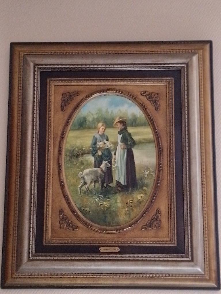 Schilderij - Medaillon "Herdersmeisjes" - Marta Pl. - 2003, Antiek en Kunst, Ophalen