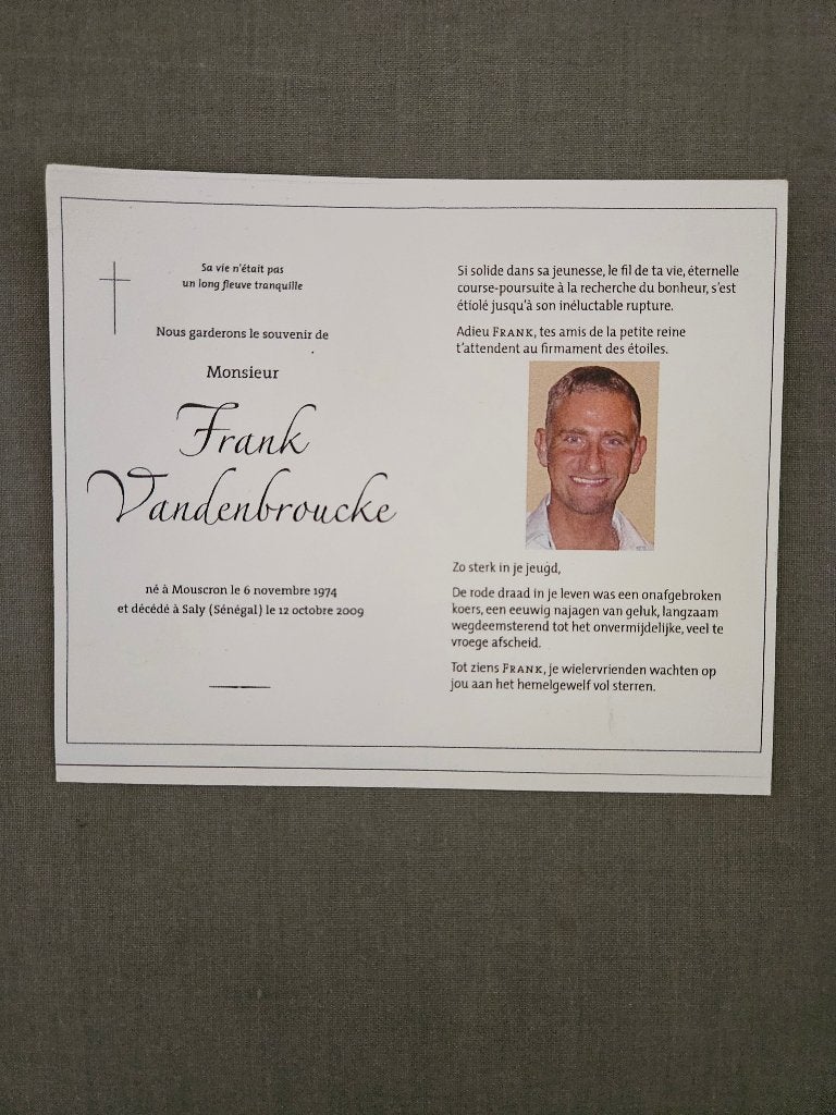 Bidprentje Frank Vandenbroucke, Verzamelen, Ophalen, Zo goed als nieuw
