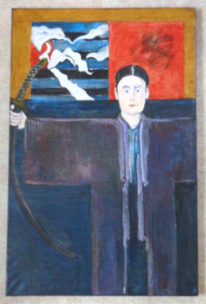 ONBEKEND / SAMOERAI ZWAARD / OLIEVERF / 140x90cm / CHASSIS, Ophalen, Figuren, Olieverf, Overige materialen
