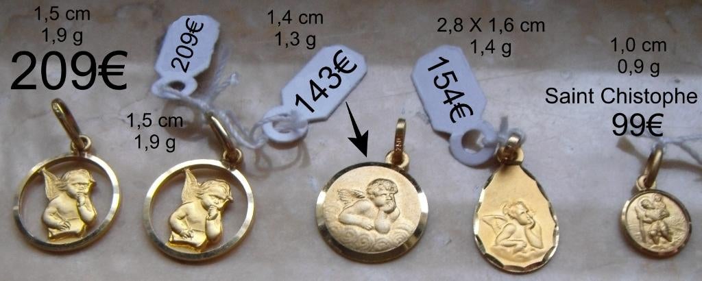 Pendentif rond ou ovale Ange ou St. Christophe, or 18K, NEUF, Neuf, Enlèvement ou Envoi, Or, Autres représentations