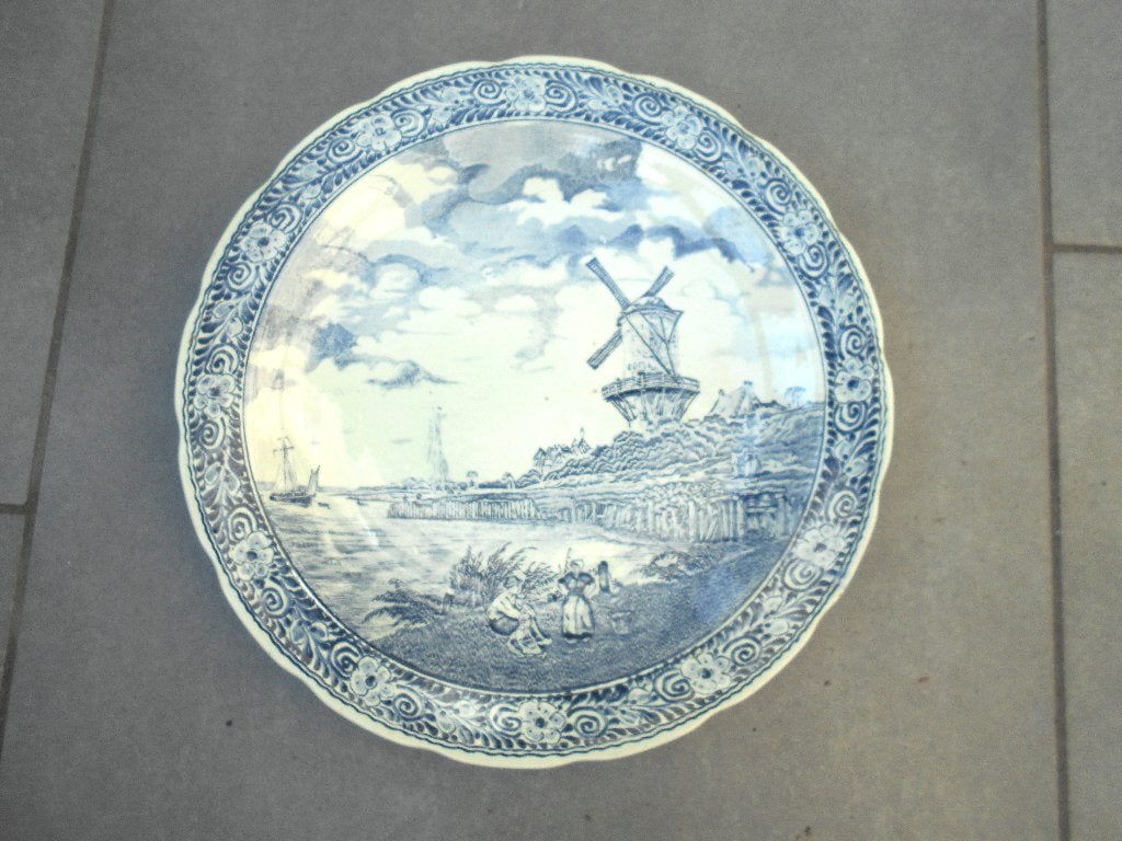 grand plat ancien Delft's decor paysage hollandais ,moulin, Antiquités & Art, Enlèvement