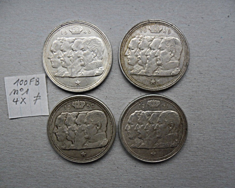 Keuze uit 4 munten van 100 Belgische frank: lot 1 of 2, Postzegels en Munten, Ophalen, Zilver, Overig, Losse munt