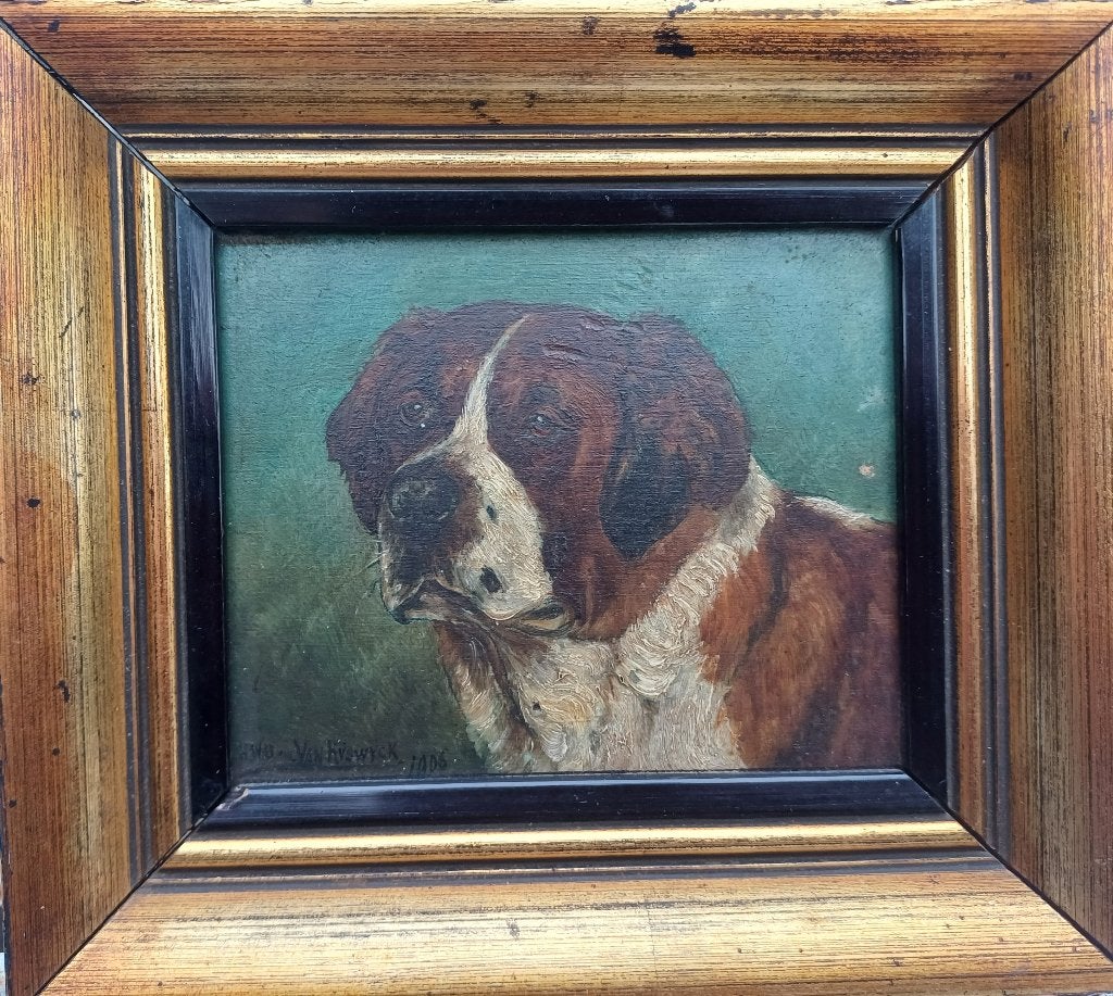 Schilderij hond, olieverf, H. W. Van Rijswijck, 1904., Ophalen, Handgeschilderd, Olieverf, Paneel