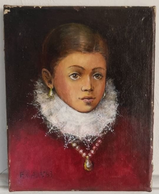 antiek adellijk portret 18de eeuw op canvas, Ophalen