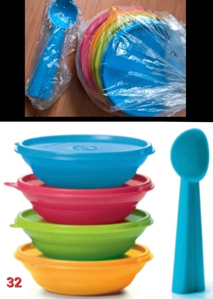 Tupperware IJscoset 4 schaaltjes + ijslepel, Overige kleuren, Overige typen, Nieuw, Ophalen of Verzenden
