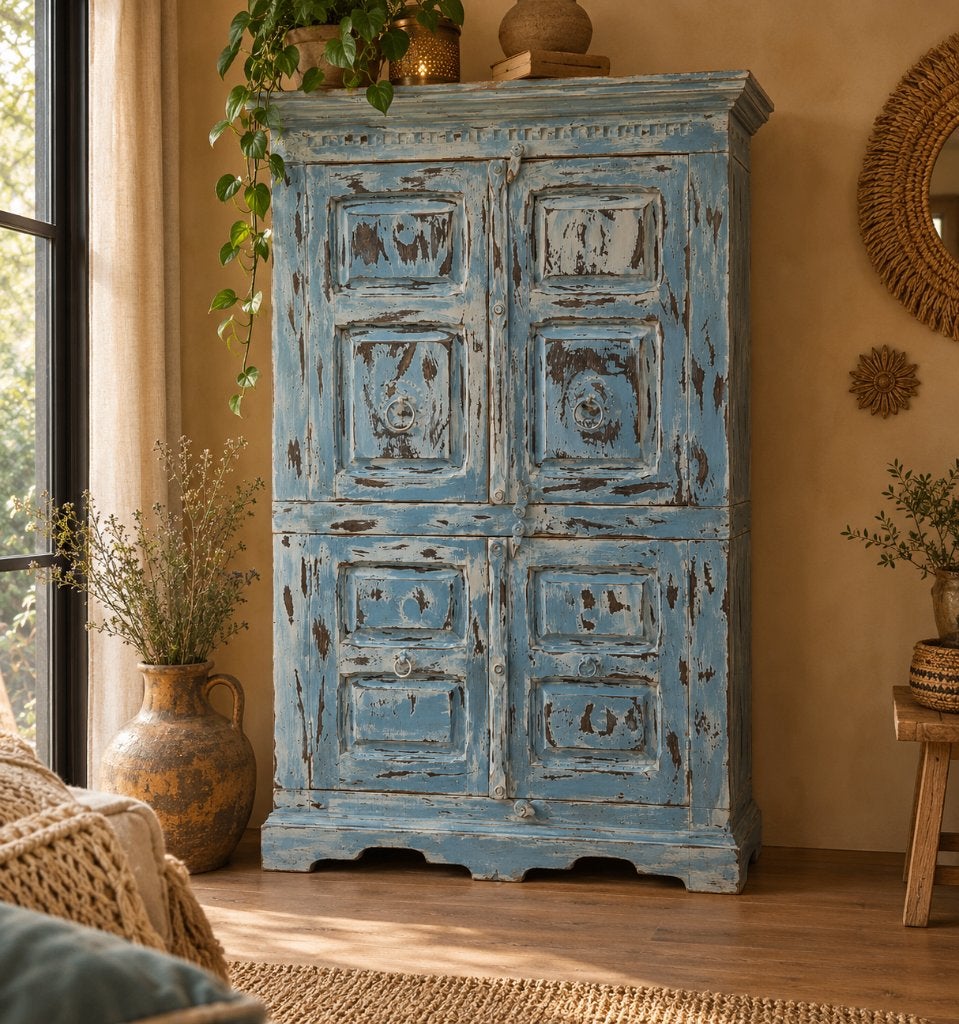 Armoire usée India Ibiza, Maison & Meubles, Avec porte(s), Shabby india ibiza verweerd, Enlèvement ou Envoi, Comme neuf
