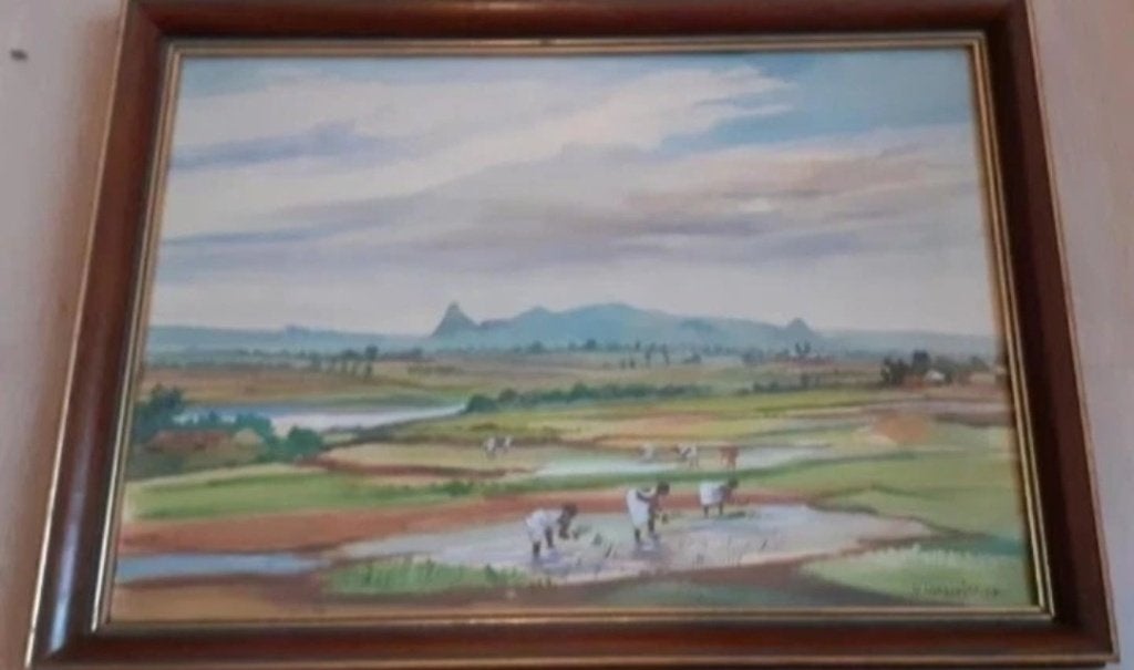 Art asiatique+Mukherjee+école du Bengale+Aquarelle+1965, Antiquités & Art, Tableau, Enlèvement ou Envoi, Autres matériaux, Encadré