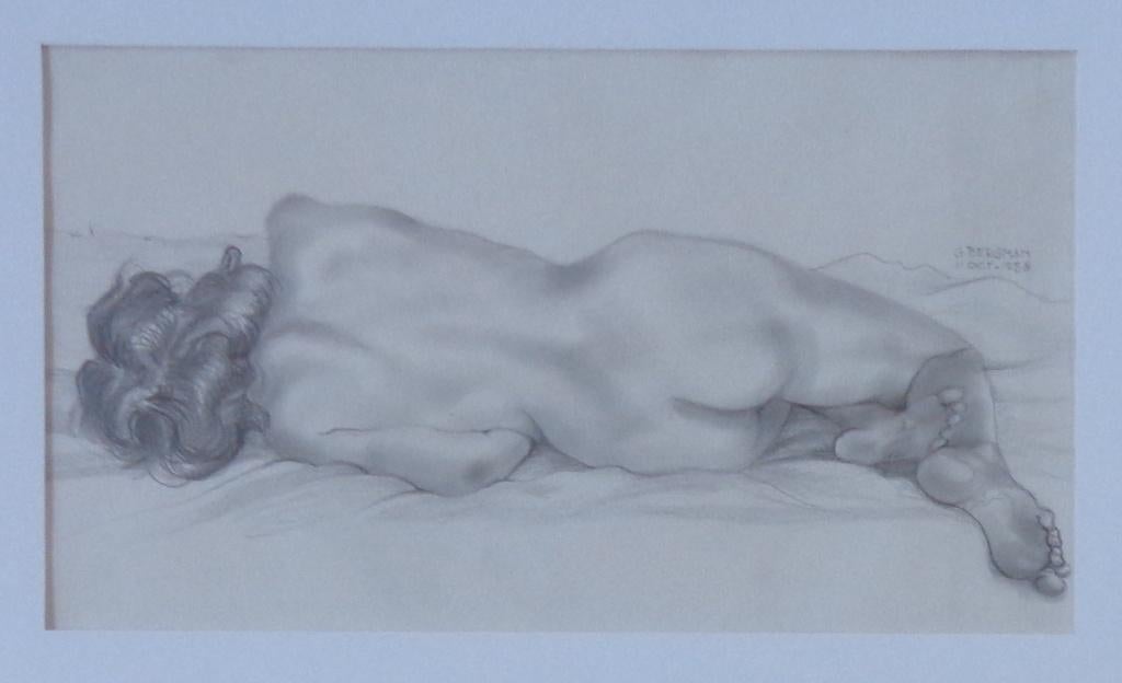 G. BERGMAN / RUGGELINGS NAAKT / ORIGINEEL / 57x77cm / KADER, Enlèvement