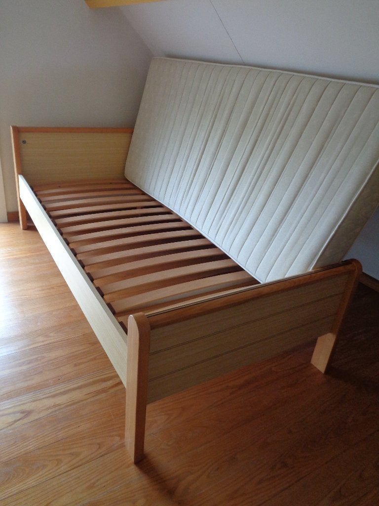 1 lit avec matelas, Maison & Meubles, 90 cm, Brun, Enlèvement, Bois