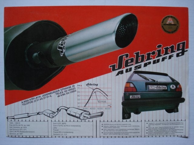 Sebring Auspuff Volkswagen Golf/Audi 100 Brochure Catalogue, Verzenden, Gelezen, Audi