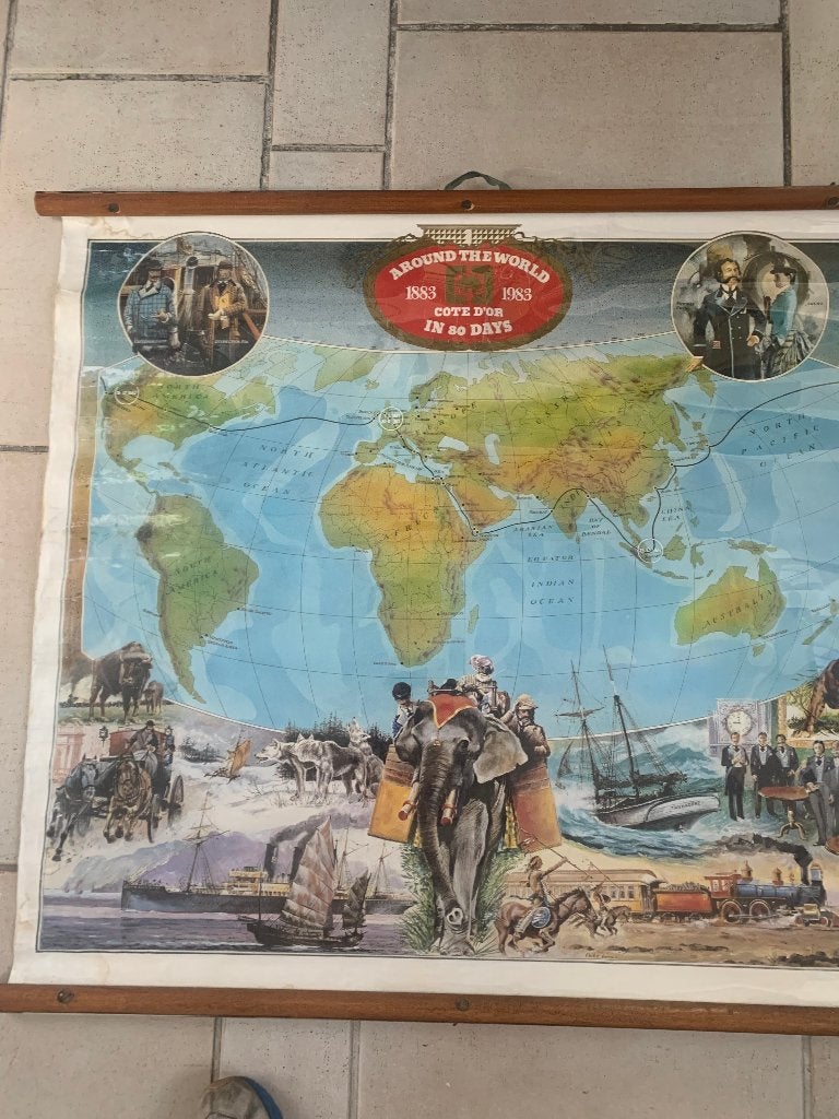 Cote d'Or. Around the world in 80 days, Antiquités & Art, Antiquités | Cartes scolaires, Enlèvement, Histoire