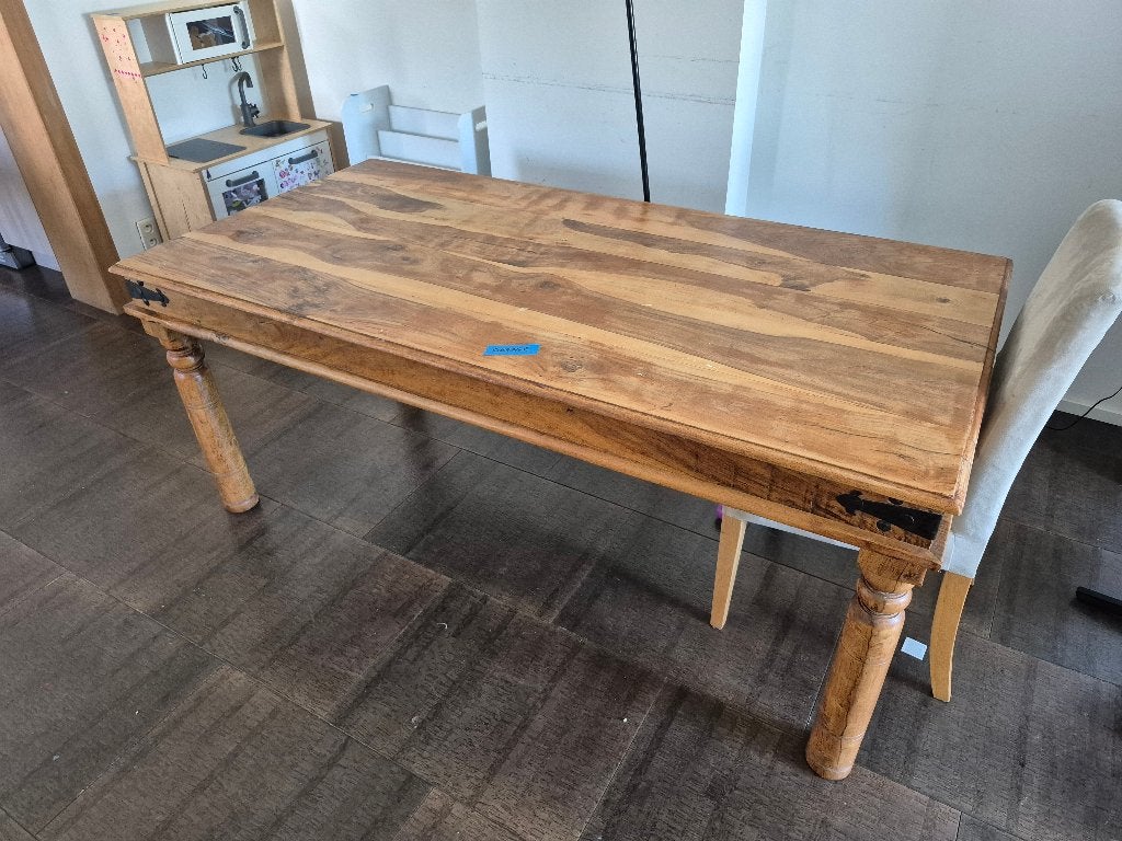 Massief houten tafel/massieve houten eettafel 180x90, Ophalen, Gebruikt, Ancien Rustique Intemporel, 50 tot 100 cm