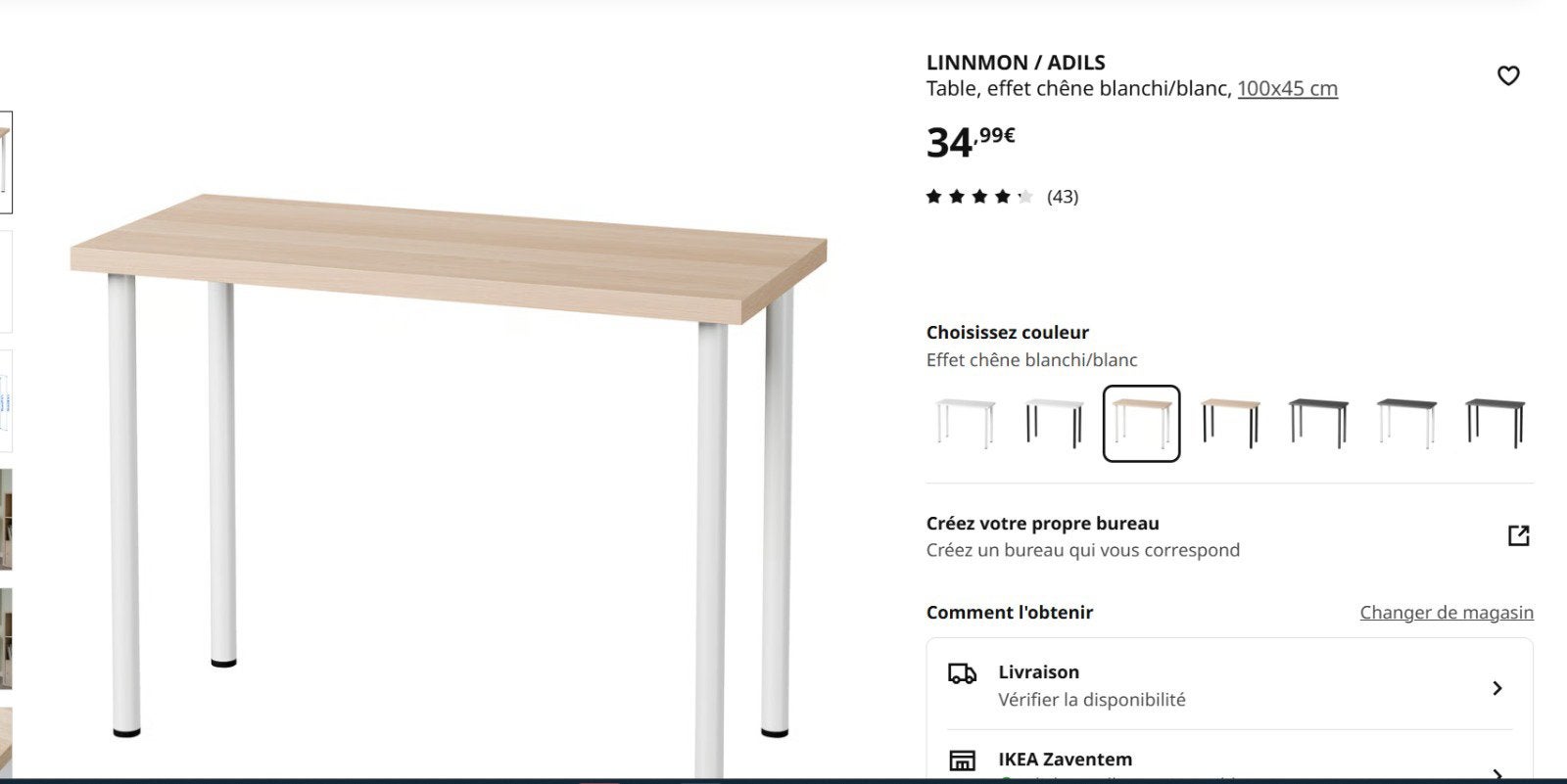 Bureau ikea compacte et leger, Autres types, 45 cm, Enlèvement, Utilisé