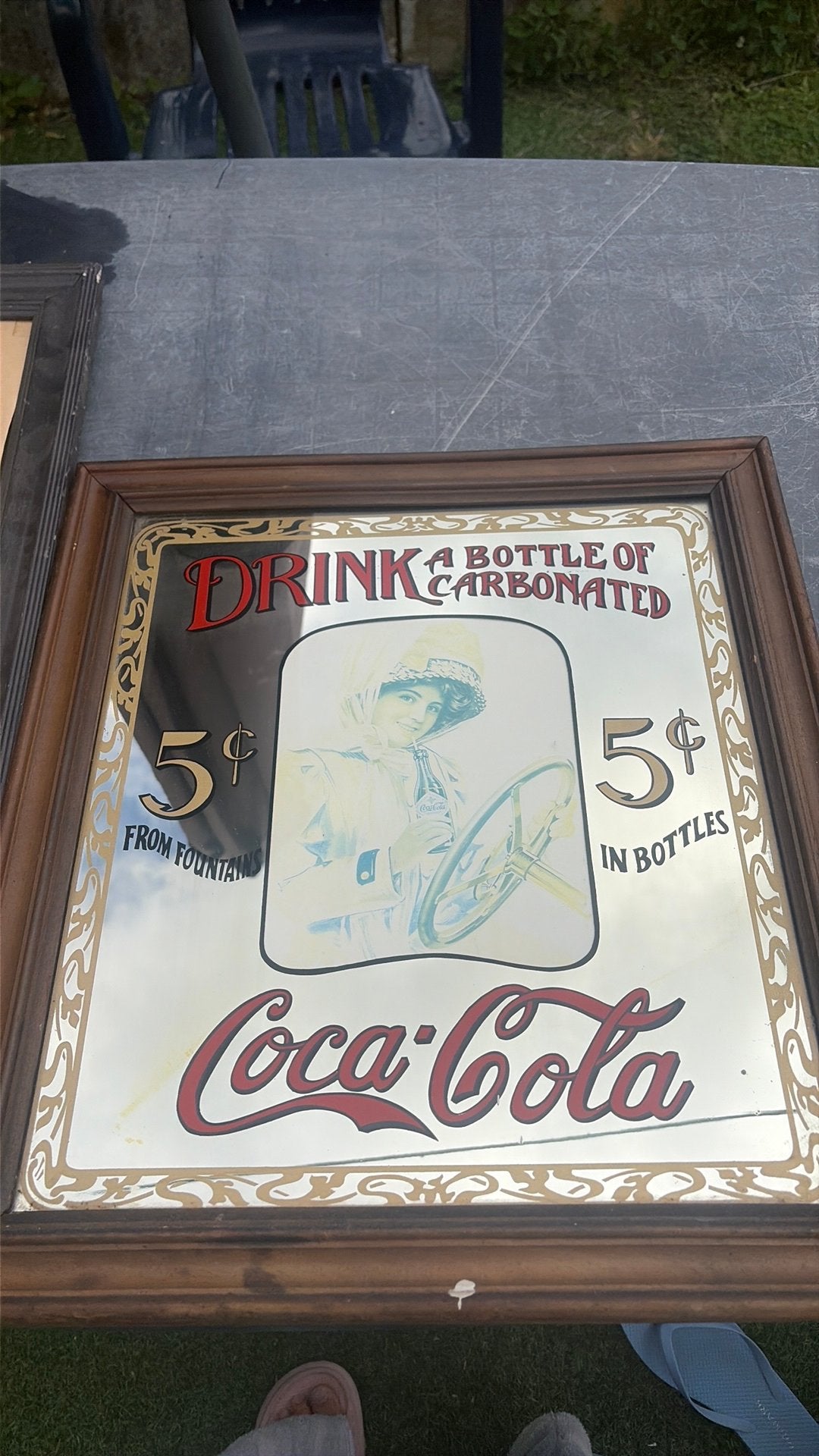 Vintage Coca-Cola spiegel met houten kader, Antiquités & Art, Antiquités | Miroirs, Moins de 50 cm, Moins de 100 cm, Carré, Enlèvement