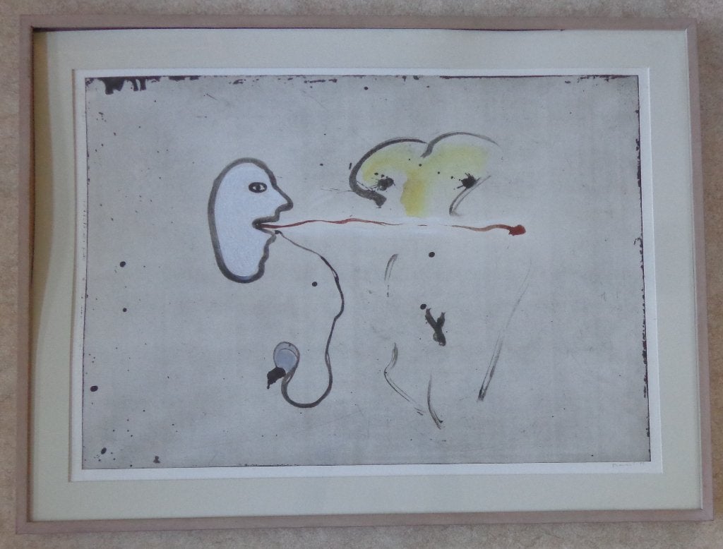 FRED BERVOETS / FANTASIE / ZW-W ETS + GOUACHE 90x120cm KADER, Antiek en Kunst, Ets, Gesigneerd, Ophalen, Personages en Fantasiefiguren