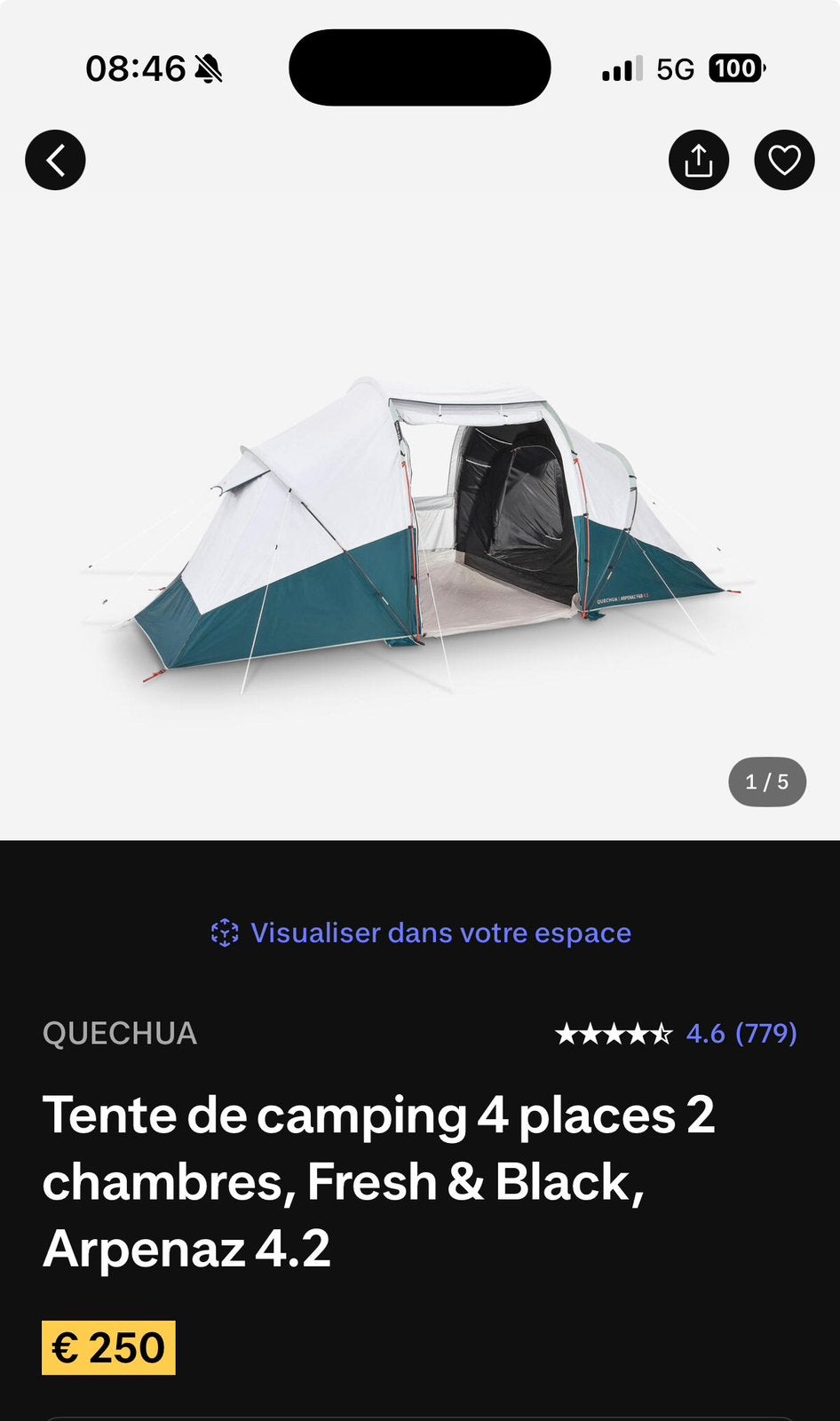 Tente de camping 4places 2chambres , Fresh and black  4.2, Enlèvement, Comme neuf