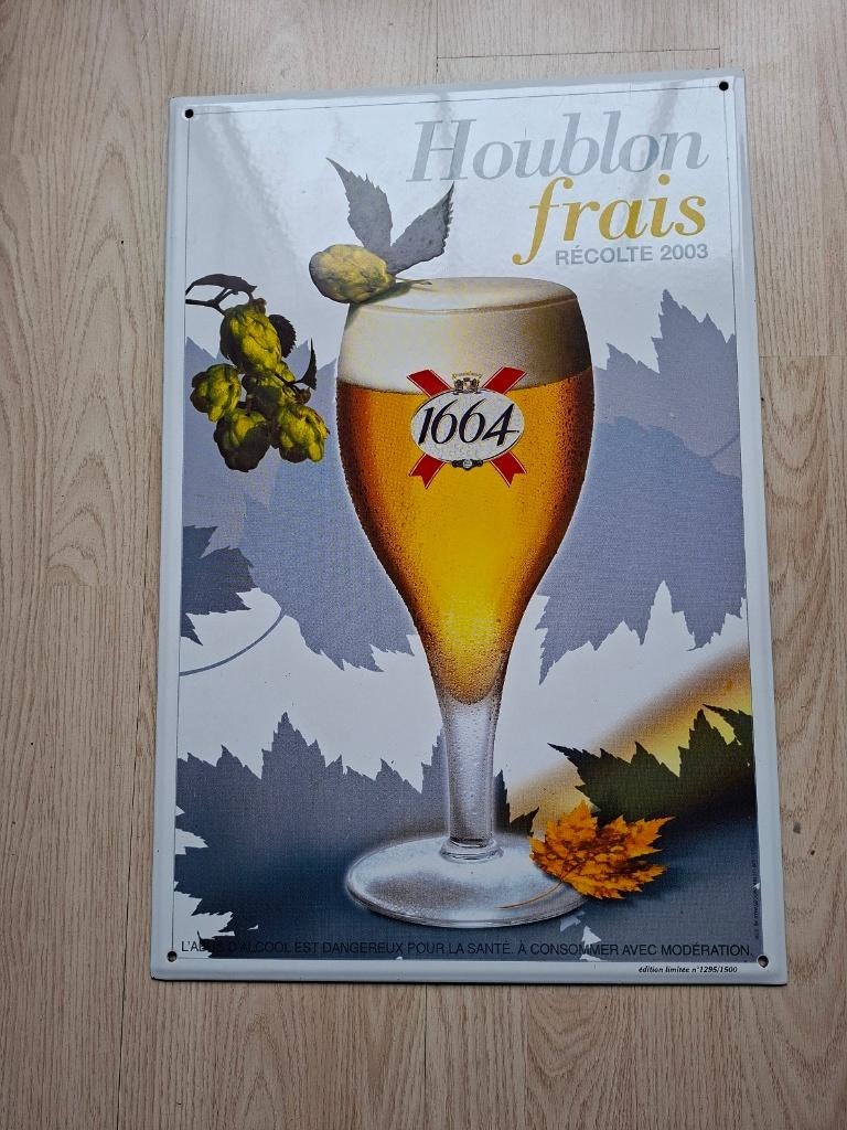 1664 Emaille bier bord 60 x 40 cm Houblon frais recolte 2003, Enlèvement ou Envoi, Comme neuf, Panneau, Plaque ou Plaquette publicitaire