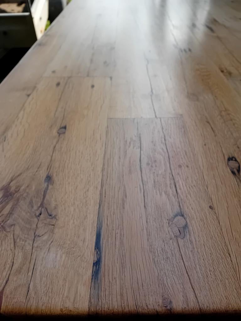 Tafel, eiken hout van een oude trein., Ophalen, Gebruikt, Eikenhout, 50 tot 100 cm