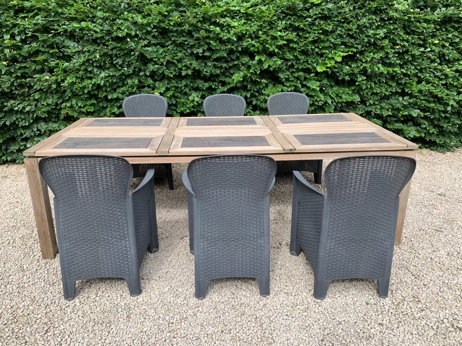 Teak Tuinset Allure Tafel 250 + 6 unieke plaatsen., Tuin en Terras, Ophalen, Zo goed als nieuw, Kunststof, Tuinset