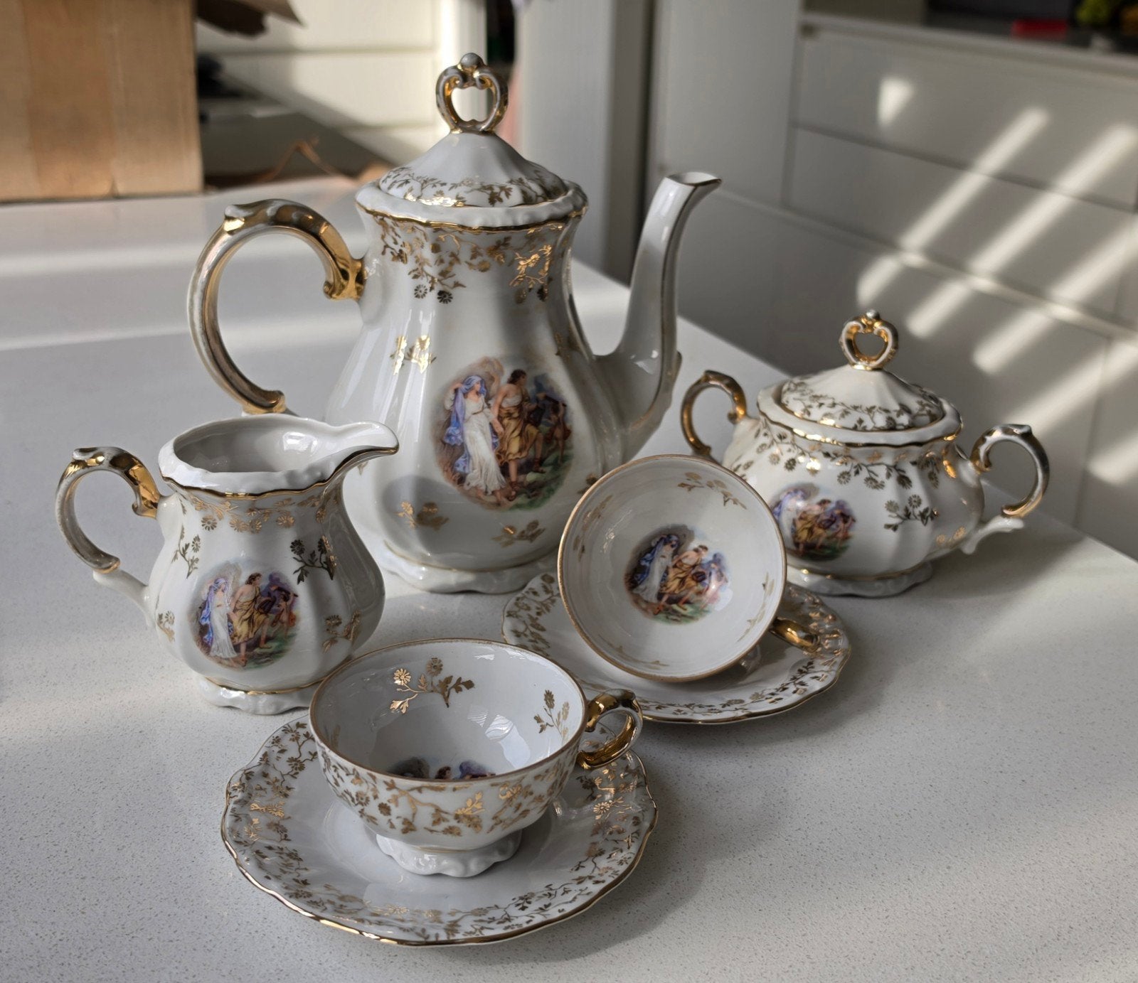 Elegant Bavaria porselein theeservies – verguld – 7‑delig, Antiek en Kunst, Ophalen of Verzenden