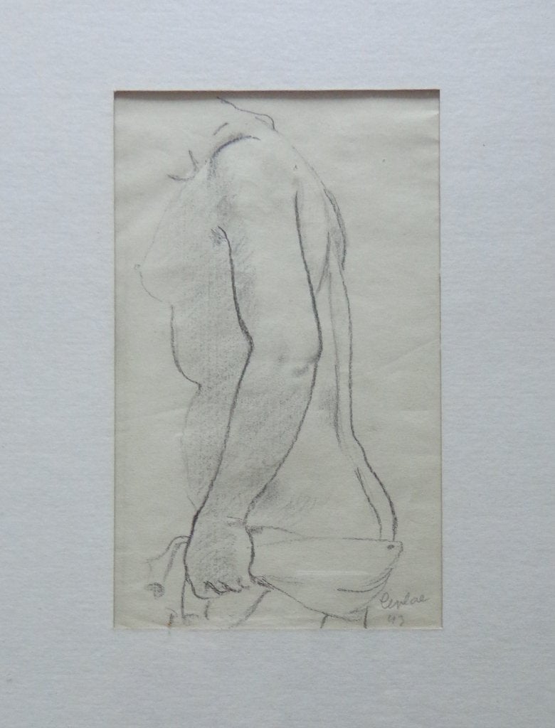 CHARLES LEPLAE / NAAKT STUDIE / ORIGINEEL / 32x26cm / KADER, Enlèvement ou Envoi, Figures, Papier/carton, Technique mixte