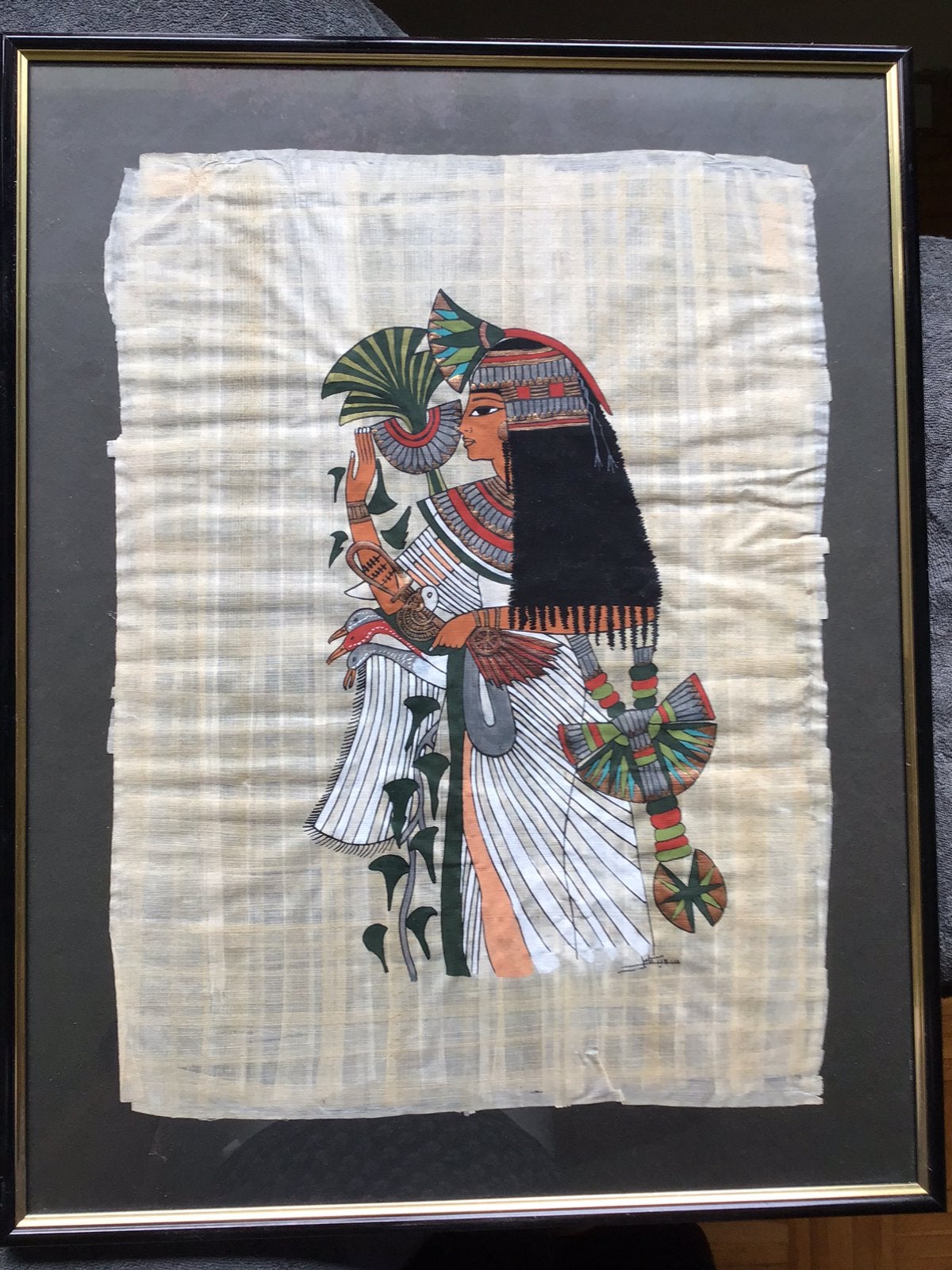 Handgeschilderd egyptisch papyrus - professioneel ingelijst, Ophalen of Verzenden