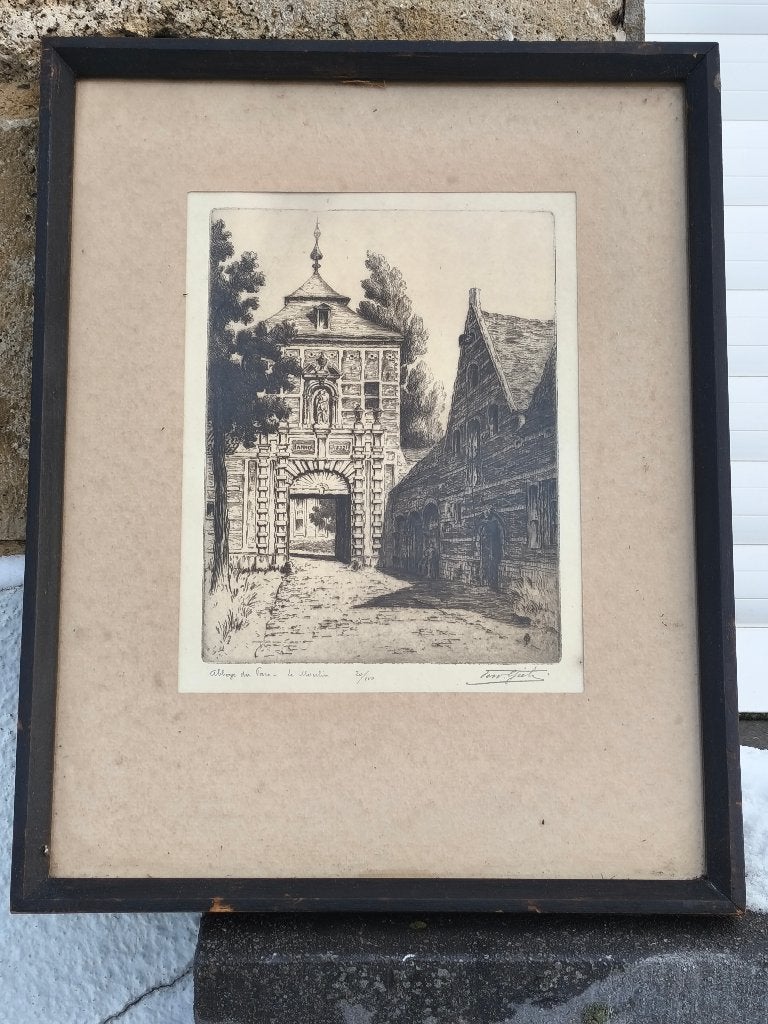 Gravure abbaye de tare signe Fernand giele, Antiek en Kunst, Kunst | Etsen en Gravures, Ophalen of Verzenden, Gravure