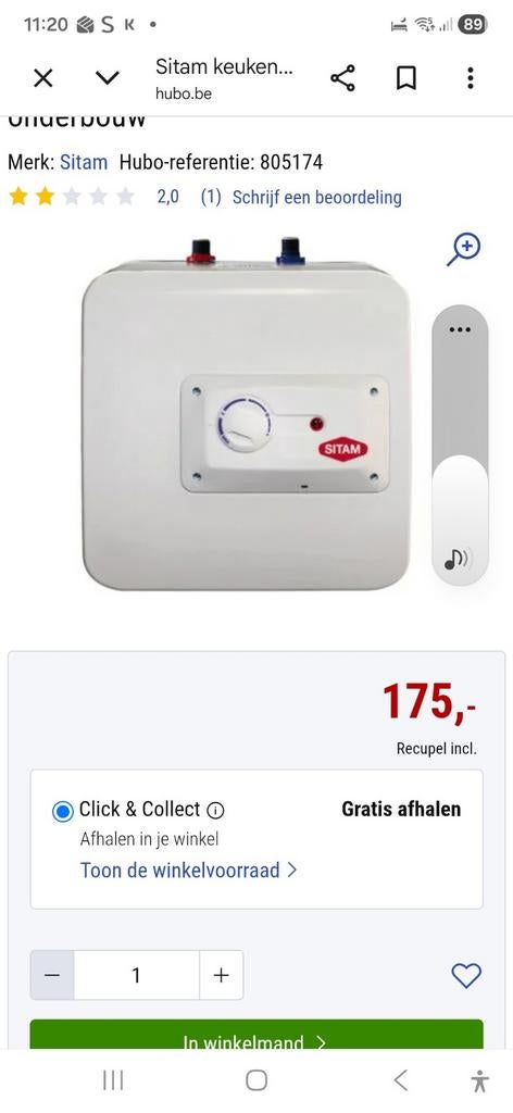 Boiler 15 literr, Ophalen