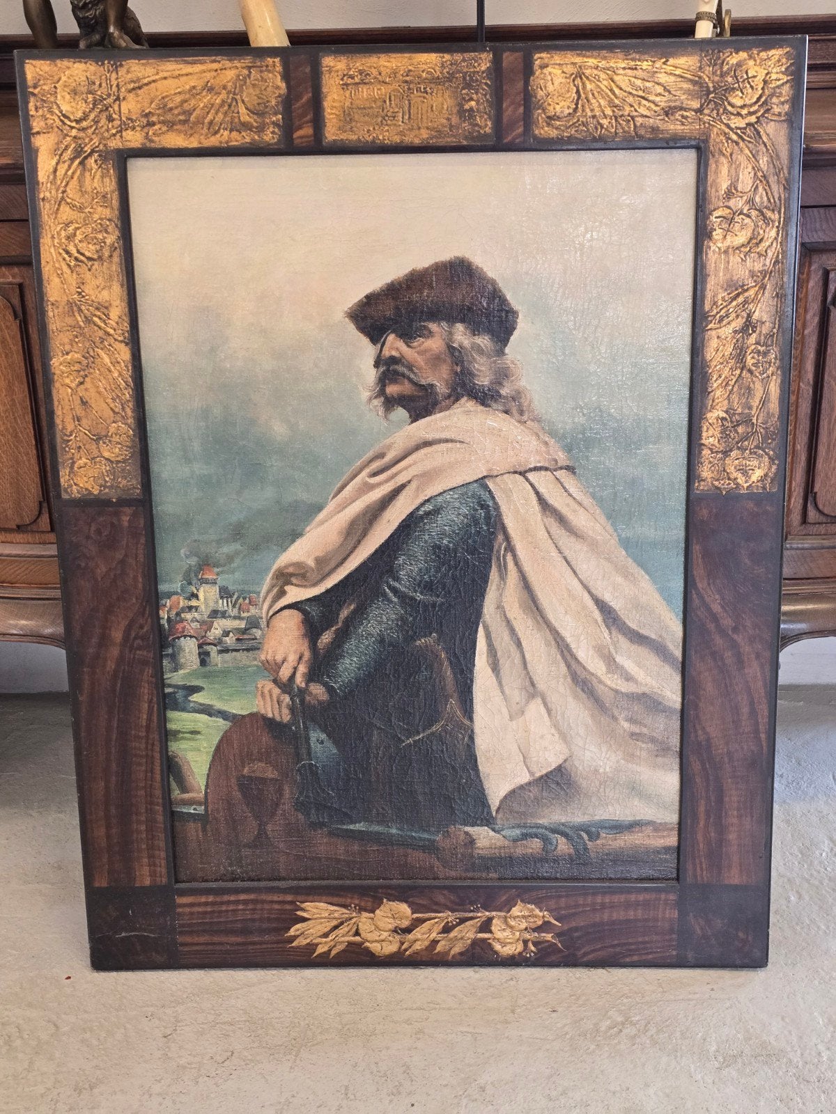 Tableau du XIXe siècle (Warlord Balkan) cadre art nouveau, Portrait ou Personnes, Peinture à l'huile, Enlèvement, Cadre spécial