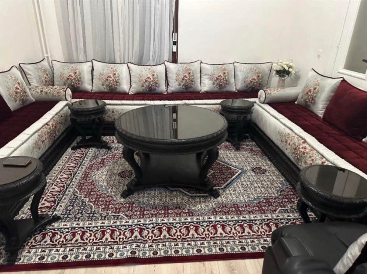 Magnifique Salon Marocain Complet avec Tables et Coussins, Enlèvement, Comme neuf, Bois