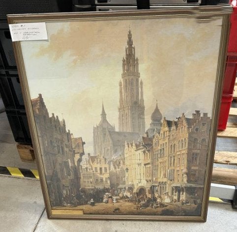 Ingelijste reproductie Eiermarkt Antwerpen 1835, Ophalen